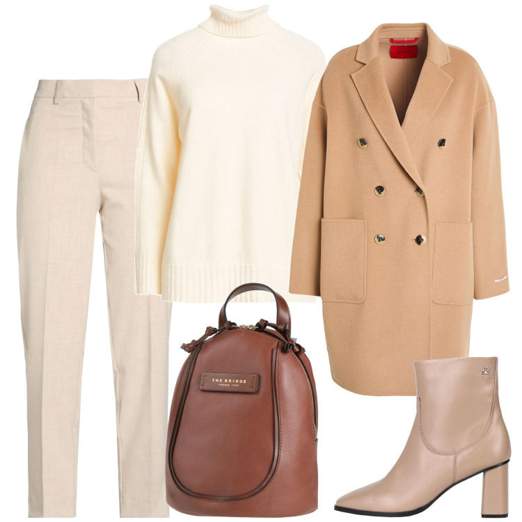 Outfit donna - In tinta. Stile Casual chic per Ufficio. Abbinamento con zaini, stivaletti, pantaloni, maglieria, cappotti.