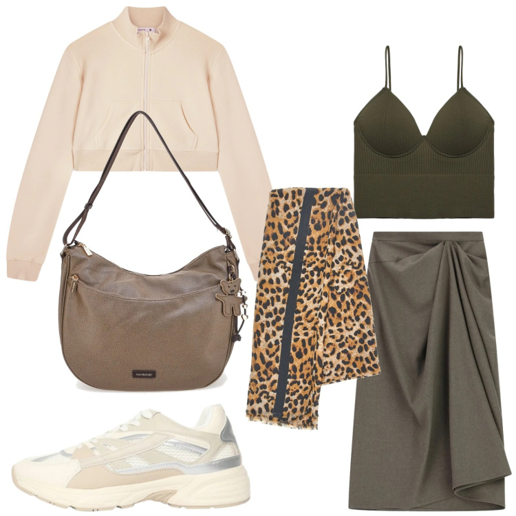 Outfit donna - Pashmina glam. Stile Casual per Tutti i giorni. Abbinamento con felpe, top, sneakers, gonne longuette, borse a spalla, foulard.