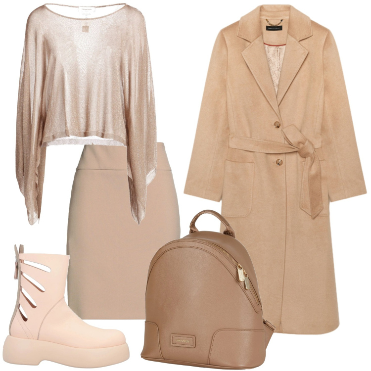 Outfit donna - Total look #2325274. Stile Urban per Ufficio. Abbinamento con pullovers, minigonne, stivaletti, zaini, cappotti.