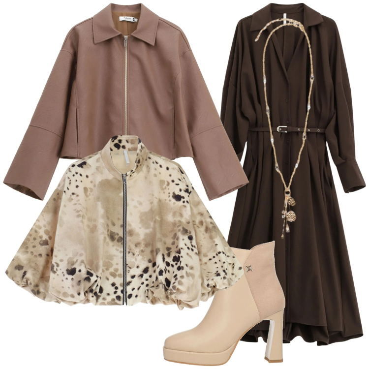 Outfit donna - Opzioni. Stile Trendy per Serata fuori. Abbinamento con stivaletti, blazer, vestiti lunghi, bomber, ciondoli.