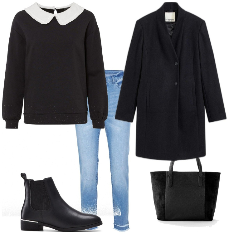 Outfit femme - Chaud basique. Style Basique pour Tous les jours. Assortir avec sac cabas, boots, sweat-shirts, manteaux, jeans.