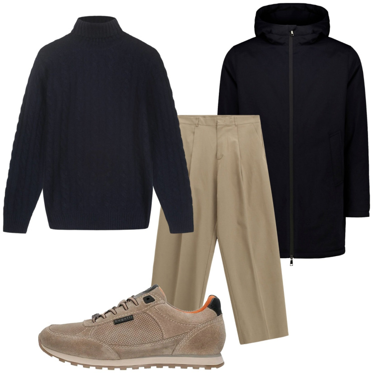 Outfit uomo - Total look #2325293. Stile Trendy per Tutti i giorni. Abbinamento con pantaloni, sneakers, parka, maglieria.