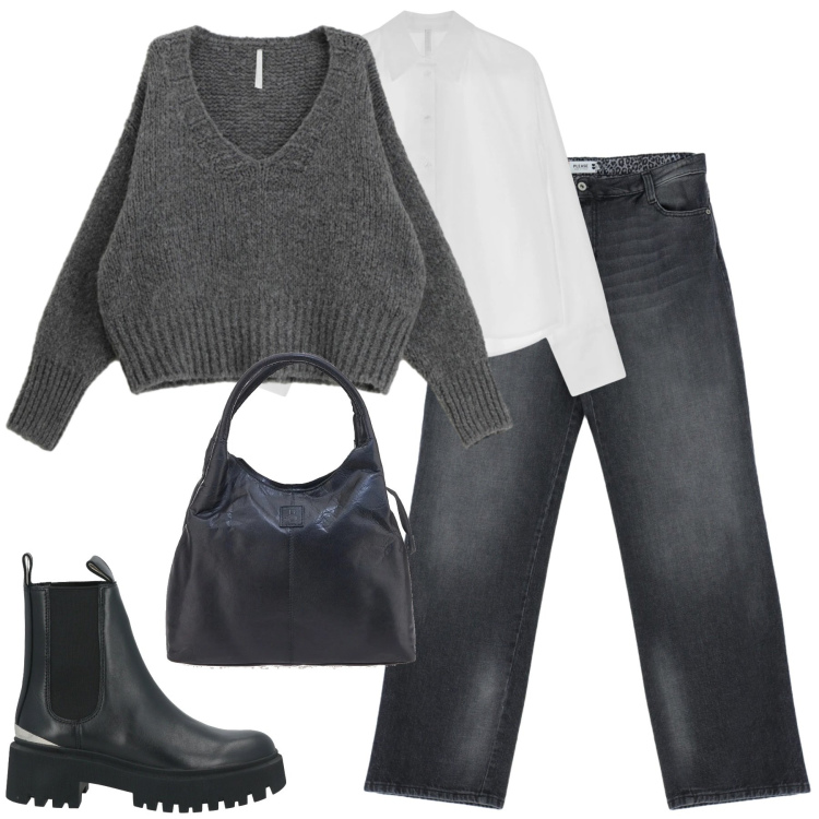 Outfit donna - Gennaio. Stile Casual chic per Tutti i giorni. Abbinamento con stivaletti, jeans, maglieria, camicie, borse a mano.
