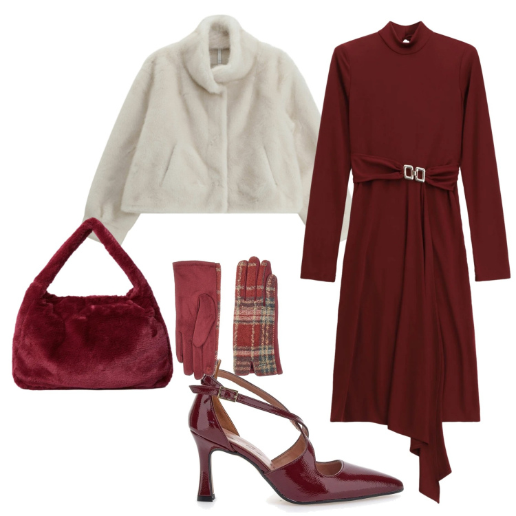 Outfit donna - Serata fuori. Stile Chic per Serata fuori. Abbinamento con vestiti midi/longuette, ecopellicce, décolleté, guanti, borse a spalla.