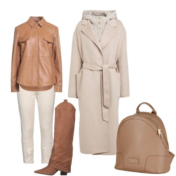 Outfit donna - Camicia di pelle. Stile Trendy per Tutti i giorni. Abbinamento con zaini, jeans slim fit, camicie, stivali, cappotti.