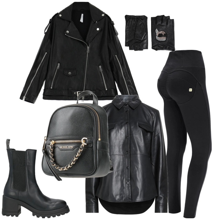 Outfit donna - Total look #2325377. Stile Rock per Serata fuori. Abbinamento con guanti, zaini, camicie, stivaletti, giacche, pantaloni skinny.