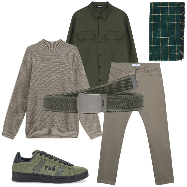 Outfit uomo - Total look #2325390. Stile Trendy per Tutti i giorni. Abbinamento con cinture, pantaloni skinny, camicie, maglieria, sciarpe, sneakers.
