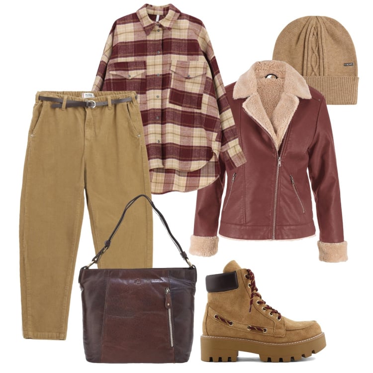 Outfit donna - Decisamente casual. Stile Casual per Tutti i giorni. Abbinamento con bomber, pantaloni chino, camicie, berretti, stivaletti, borse a spalla.