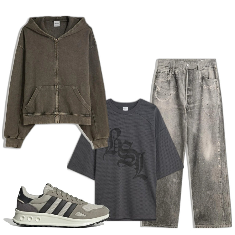Outfit hombre - Día desapacible. Estilo Urban para Todos los días. Combinación con sudaderas, camiseta, vaqueros, sneakers.