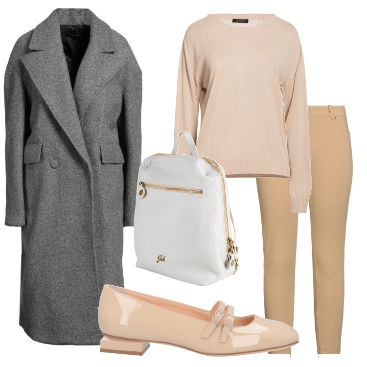 Outfit donna - Total look #2325420. Stile Bon Ton per Tutti i giorni. Abbinamento con zaini, cappotti, pantaloni skinny, pullovers, ballerine.