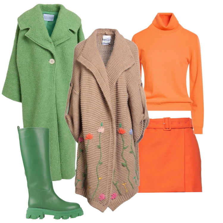 Outfit donna - Inverno sprint. Stile Urban per Tutti i giorni. Abbinamento con minigonne, cardigans, cappotti, maglieria, stivali.