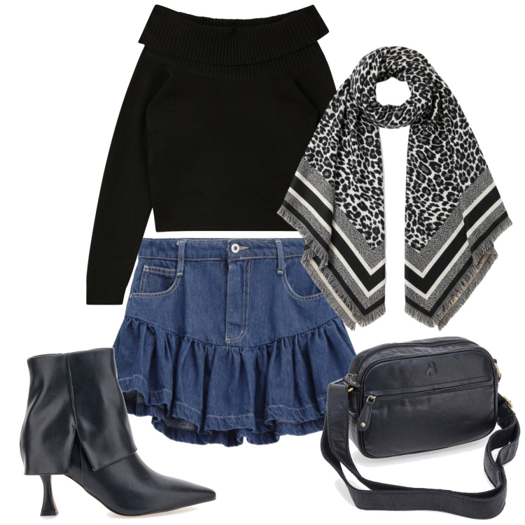 Outfit donna - La mini svolazzante. Stile Urban per Tutti i giorni. Abbinamento con maglieria, sciarpe, minigonne, borse a tracolla, stivaletti.