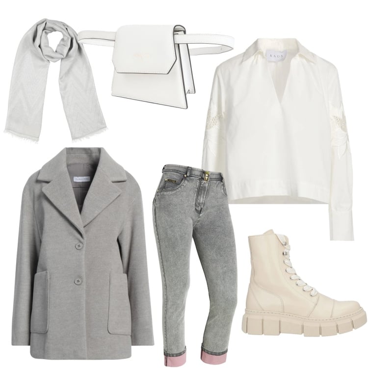 Outfit donna - So pretty. per Tutti i giorni. Abbinamento con marsupi, stivaletti, top, cappotti, sciarpe, jeans dritti.