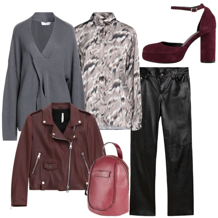 Outfit donna - Tocco amaranto. Stile Chic per Tutti i giorni. Abbinamento con pantaloni, pullovers, camicie, décolleté, zaini, giacche.