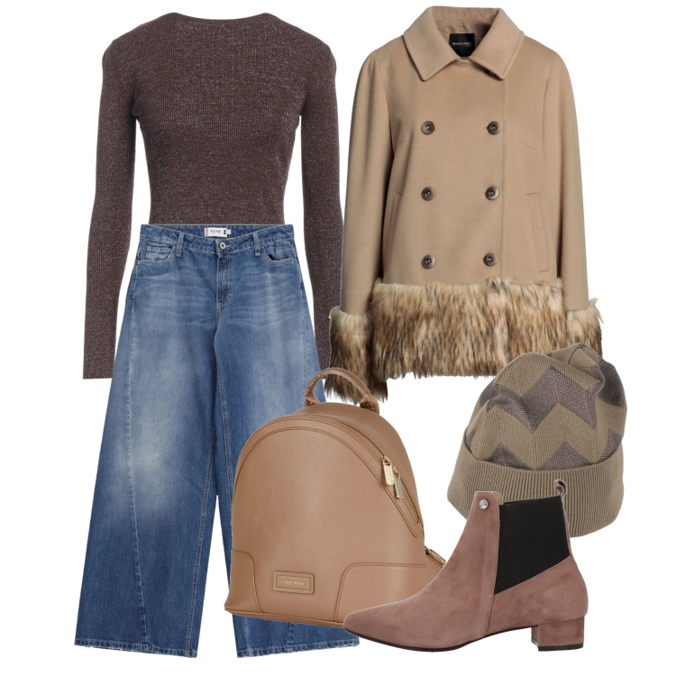 Outfit donna - Gennaio. Stile Casual chic per Tutti i giorni. Abbinamento con stivaletti chelsea, cappotti, zaini, pullovers, cappelli, jeans.