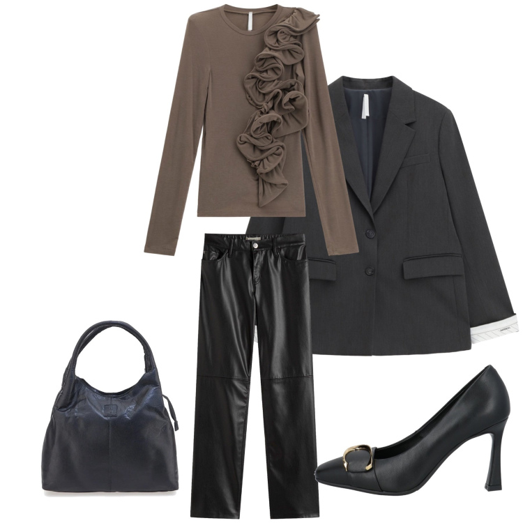 Outfit donna - Onde Urbane. Stile Casual chic per Tutti i giorni. Abbinamento con pantaloni, décolleté, t-shirt, blazer, borse a mano.