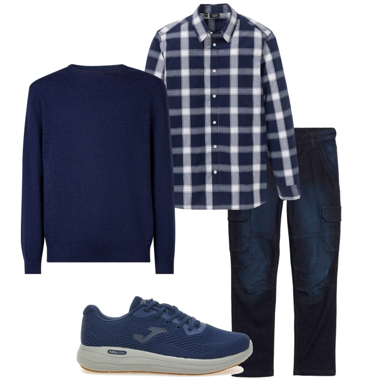 Outfit uomo - Sabato mattina. Stile Casual per Tutti i giorni. Abbinamento con camicie, jeans dritti, maglieria, sneakers.