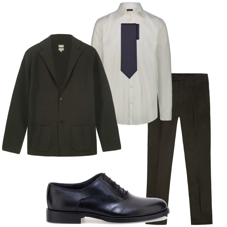 Outfit uomo - Cerimonia a gennaio. Stile Business/Elegante per Cerimonia. Abbinamento con cravatte, giacche, pantaloni chino, camicie, scarpe stringate.