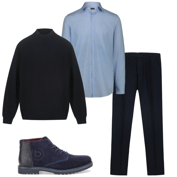 Outfit uomo - In ufficio. Stile Business/Elegante per Ufficio. Abbinamento con scarpe stringate, pantaloni, camicie, maglieria.