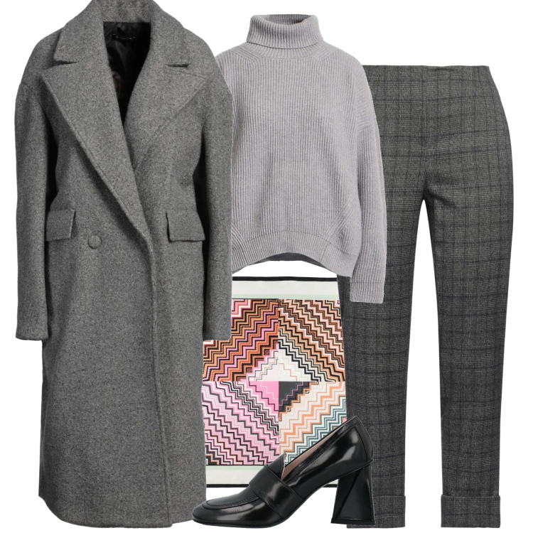 Outfit donna - Total look #2325553. Stile Urban per Tutti i giorni. Abbinamento con cappotti, mocassini, pantaloni, maglieria, sciarpe.