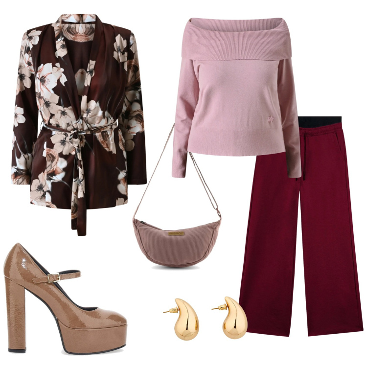 Outfit donna - Total look #2325572. Stile Chic per Serata fuori. Abbinamento con orecchini, pantaloni, cappotti, maglieria, borse a tracolla, scarpe col tacco.