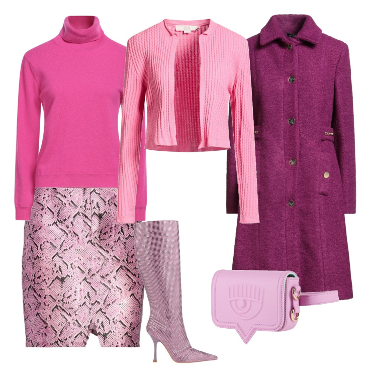 Outfit donna - Total look #2325574. Stile Glamour per Serata fuori. Abbinamento con minigonne, stivali, maglieria, marsupi, cardigans, cappotti.