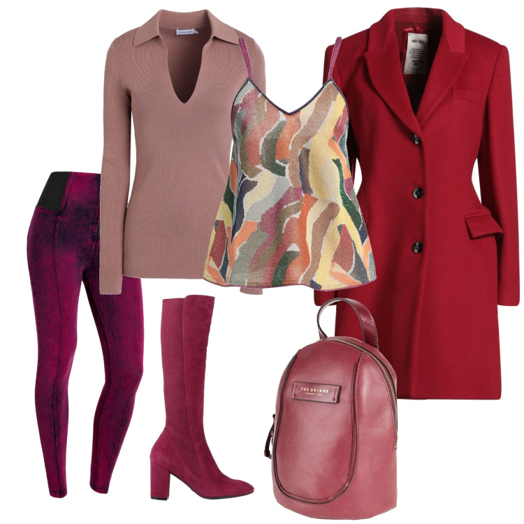 Outfit donna - Total look #2325575. Stile Casual chic per Serata fuori. Abbinamento con stivali, zaini, pullovers, cappotti, top, jeggings.