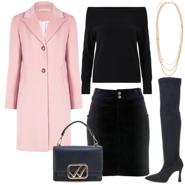 Outfit donna - Love, but make it fashion. Stile Chic per Serata fuori. Abbinamento con gonne lunghe, cappotti, pullovers, stivali, borse a tracolla, collane.