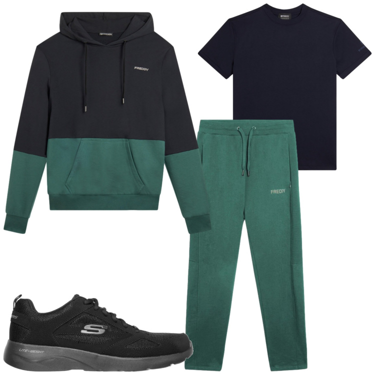 Outfit uomo - Sportivo mood. Stile Casual per Sport. Abbinamento con pantaloni, felpe con cappuccio, t-shirt, sneakers.