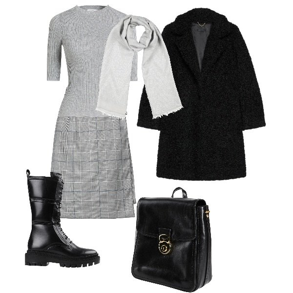 Outfit donna - con stile. Stile Chic per Serata fuori. Abbinamento con minigonne, sciarpe, stivali, pullovers, zaini, cappotti.