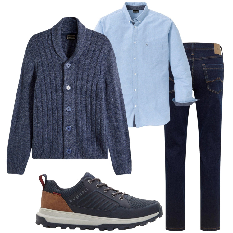 Outfit uomo - Bonprix. Stile Casual per Tutti i giorni. Abbinamento con cardigans, camicie, jeans dritti, sneakers.