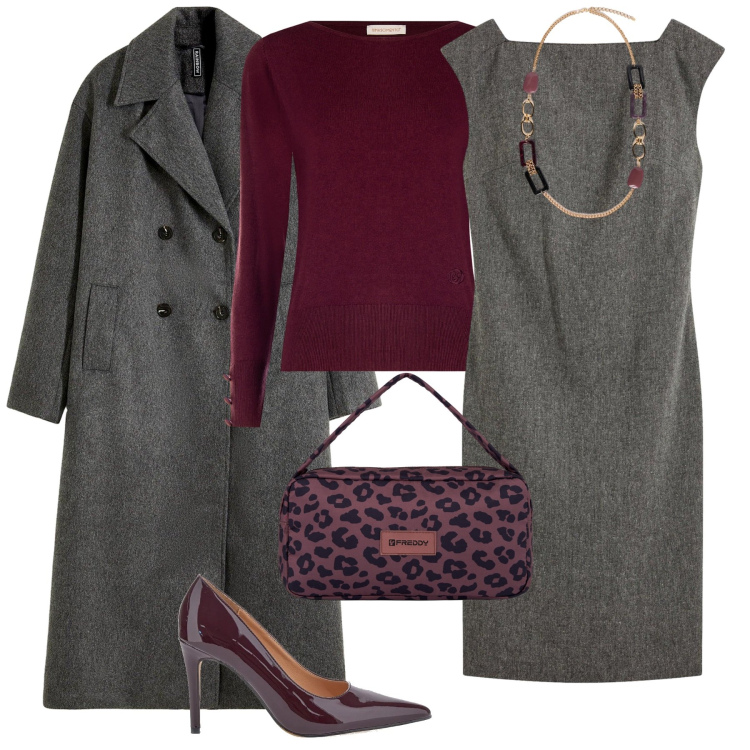 Outfit donna - Chic ufficio. Stile Chic per Ufficio. Abbinamento con vestiti a tubino, cappotti, borse a spalla, pullovers, collane, décolleté.