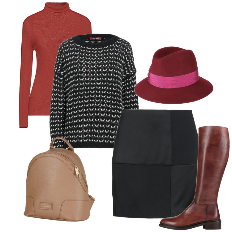 Outfit donna - Ordinary style. Stile Bon Ton per Ufficio. Abbinamento con stivali, zaini, maglieria, pullovers, cappelli, minigonne.