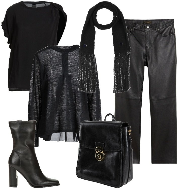 Outfit donna - Total look #2325643. Stile Urban per Ufficio. Abbinamento con pantaloni, pullovers, stivaletti, top, zaini, sciarpe.