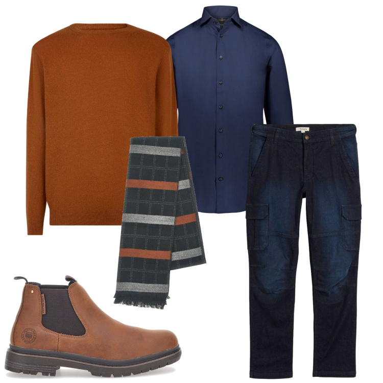 Outfit uomo - Total look #2325645. Stile Casual per Tutti i giorni. Abbinamento con jeans dritti, camicie, stivali e stivaletti, maglieria, sciarpe.