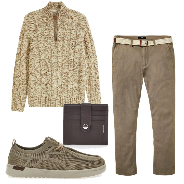 Outfit uomo - Total look #2325647. Stile Casual per Tutti i giorni. Abbinamento con maglieria, pantaloni chino, scarpe stringate, portafogli.