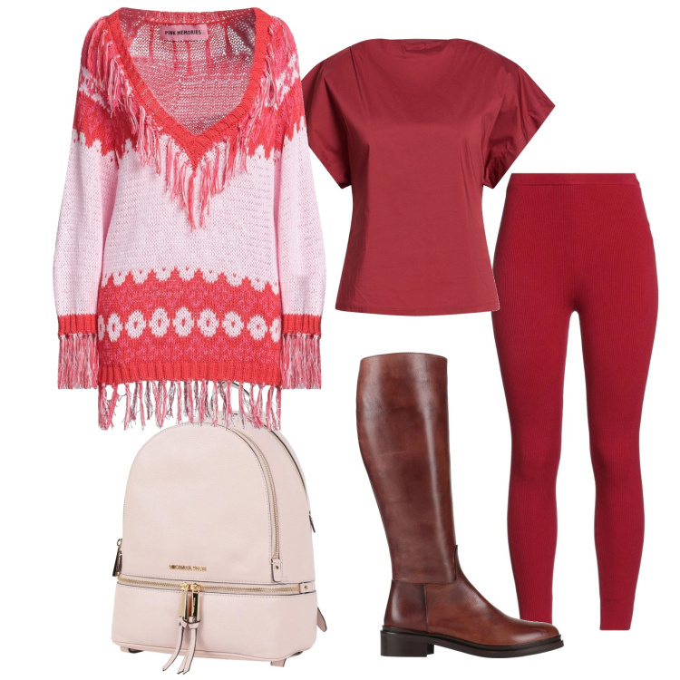 Outfit donna - Total look #2325652. Stile Casual chic per Tutti i giorni. Abbinamento con stivali, zaini, leggings, pullovers, top.