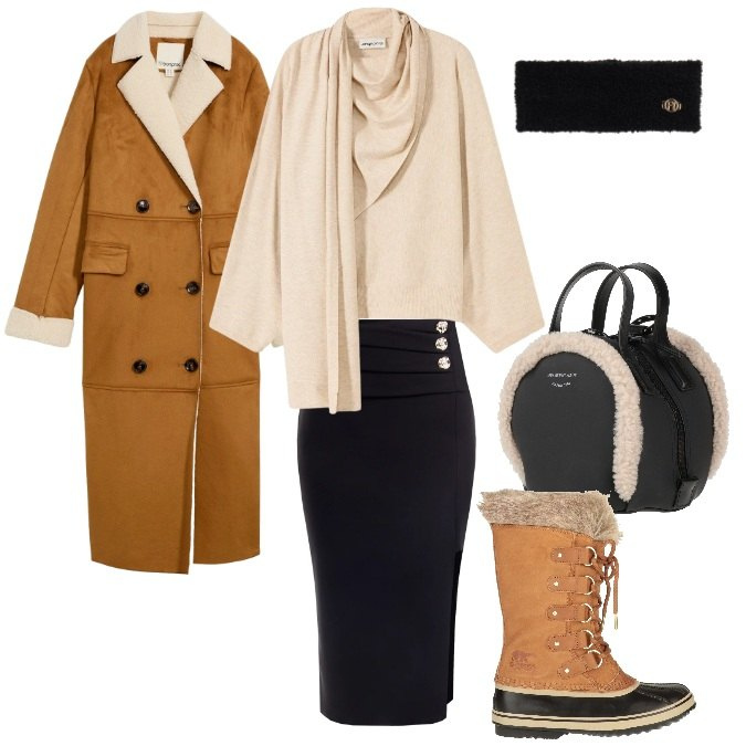 Outfit donna - Eleganza celata. Stile Vintage retrò per Tutti i giorni. Abbinamento con maglieria, cappotti, zaini, stivali da neve, fasce per capelli, gonne longuette.