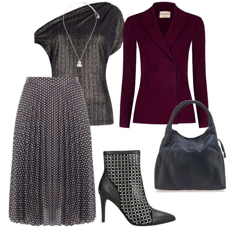 Outfit donna - Love sexy. per Serata fuori. Abbinamento con stivaletti, ciondoli, blazer, bluse, gonne longuette, borse a mano.