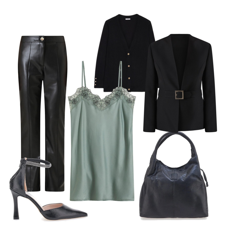 Outfit donna - Night Out Glam. Stile Glamour per Serata fuori. Abbinamento con sottovesti, pantaloni, blazer, cardigans, décolleté, borse a mano.