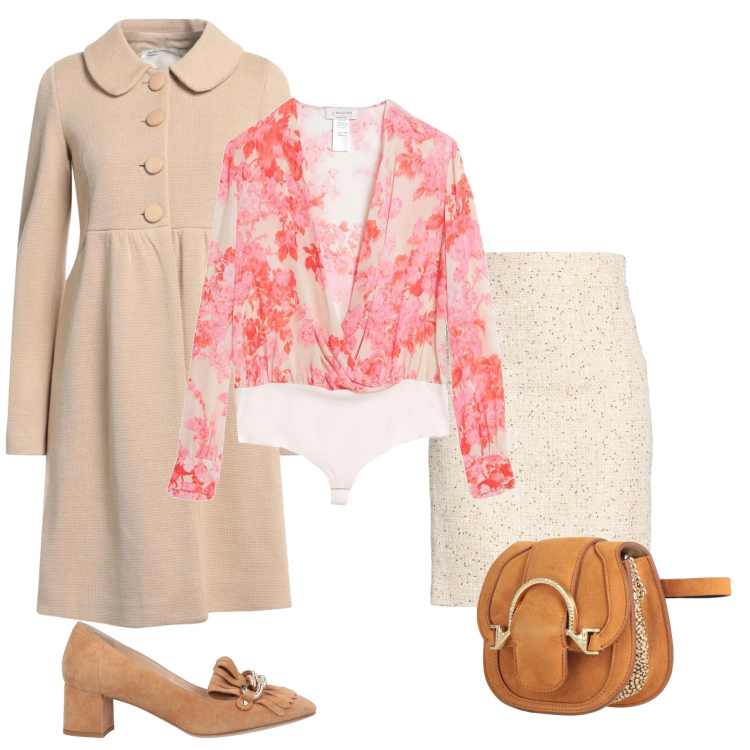 Outfit donna - Floral Whispers. Stile Glamour per Cerimonia. Abbinamento con mocassini, marsupi, body, minigonne, cappotti.