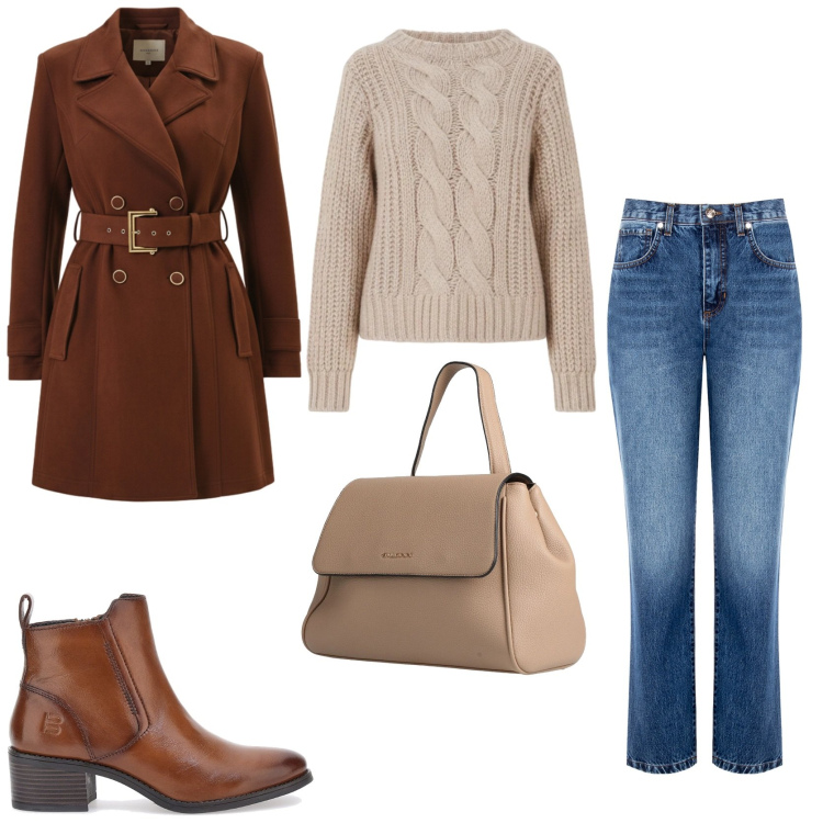 Outfit donna - Il trench stiliso color cioccolato. Stile Casual chic per Tutti i giorni. Abbinamento con zaini, jeans boyfriend, trench, maglieria, stivaletti.