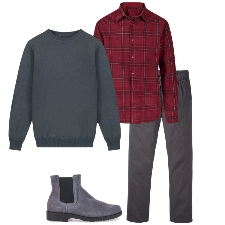 Outfit uomo - Gennaio. Stile Casual per Tutti i giorni. Abbinamento con pantaloni, maglieria, stivali e stivaletti, camicie.