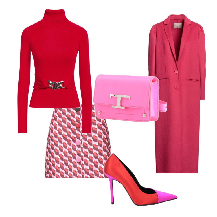 Outfit donna - Il mio Rosso valentine. Stile Glamour per Serata fuori. Abbinamento con décolleté, cappotti, maglieria, minigonne, marsupi.