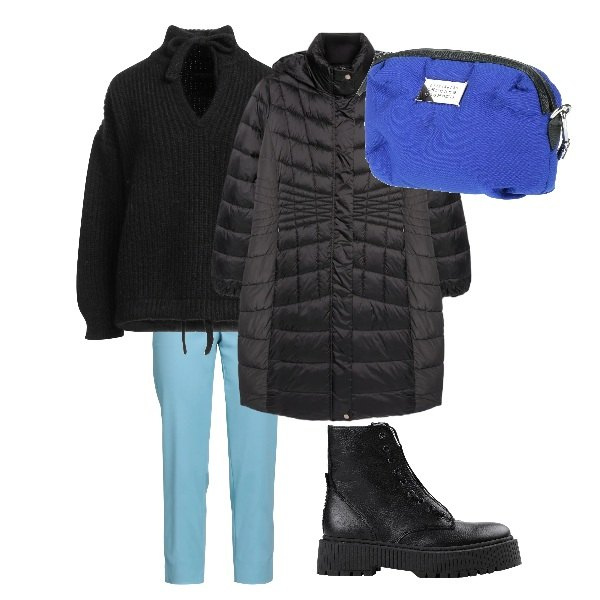 Outfit donna - Piumino wrapped curvy. Stile Casual per Ufficio. Abbinamento con pantaloni, maglieria, stivaletti, marsupi, piumini.