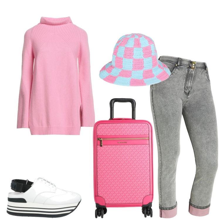 Outfit donna - Total look #2325746. Stile Sporty chic per Tutti i giorni. Abbinamento con scarpe stringate, maglieria, cappelli, valigie, jeans dritti.