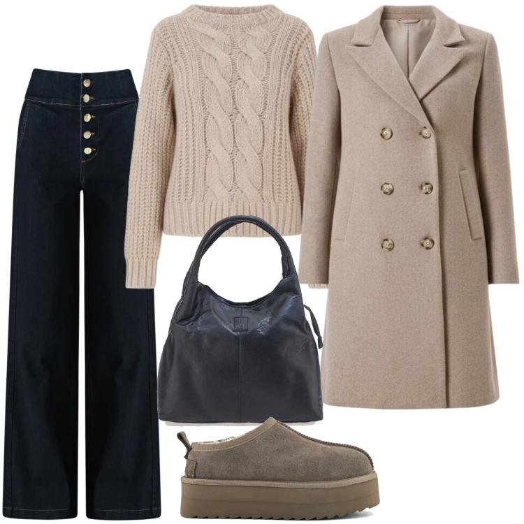 Outfit donna - Basic. Stile Casual per Tutti i giorni. Abbinamento con jeans, cappotti, maglieria, borse a mano, sabot.