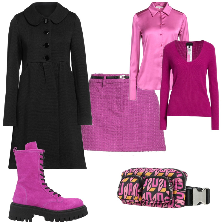 Outfit donna - Casual chic serata evento speciale. Stile Casual chic per Serata fuori. Abbinamento con camicie, stivaletti, minigonne, cappotti, pullovers, marsupi.