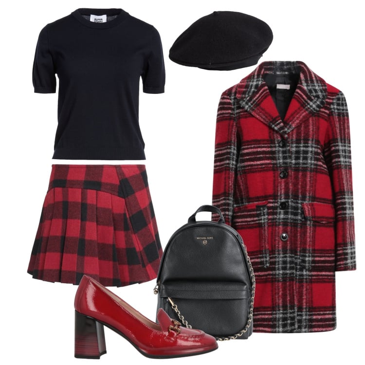 Outfit donna - Preppy tartan. Stile Preppy per Tutti i giorni. Abbinamento con zaini, cappelli e berretti, cappotti, mocassini, minigonne, pullovers.