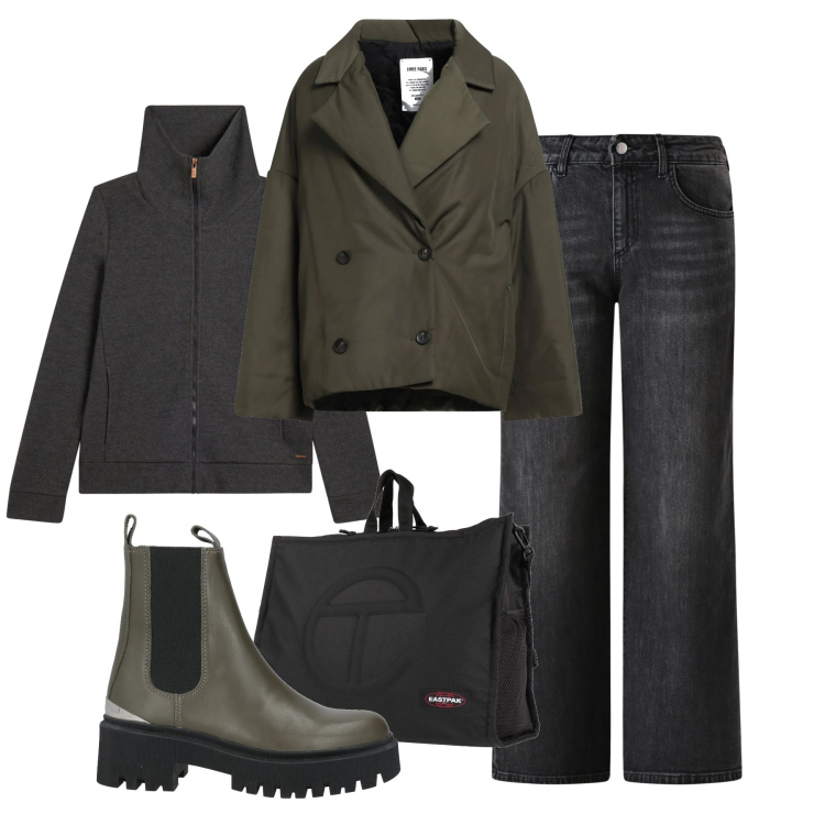 Outfit donna - Il caban per la pioggia. Stile Urban per Tutti i giorni. Abbinamento con caban, zaini, stivaletti, felpe, jeans dritti.